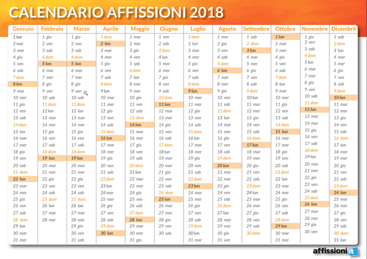Calendario Affissioni 2018