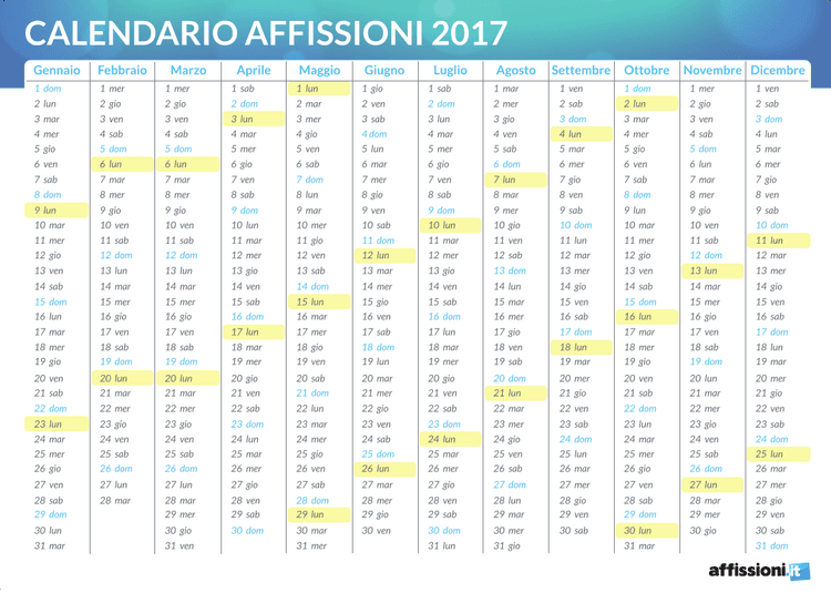Calendario Affissioni 2017